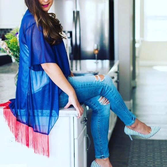 Lularoe Tops Sheer Monroe Fringe Oversized Kimono Poshmark